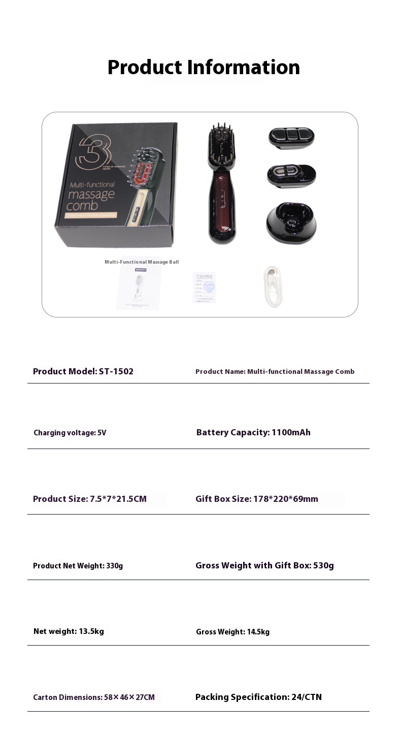 Multifunctional massage comb