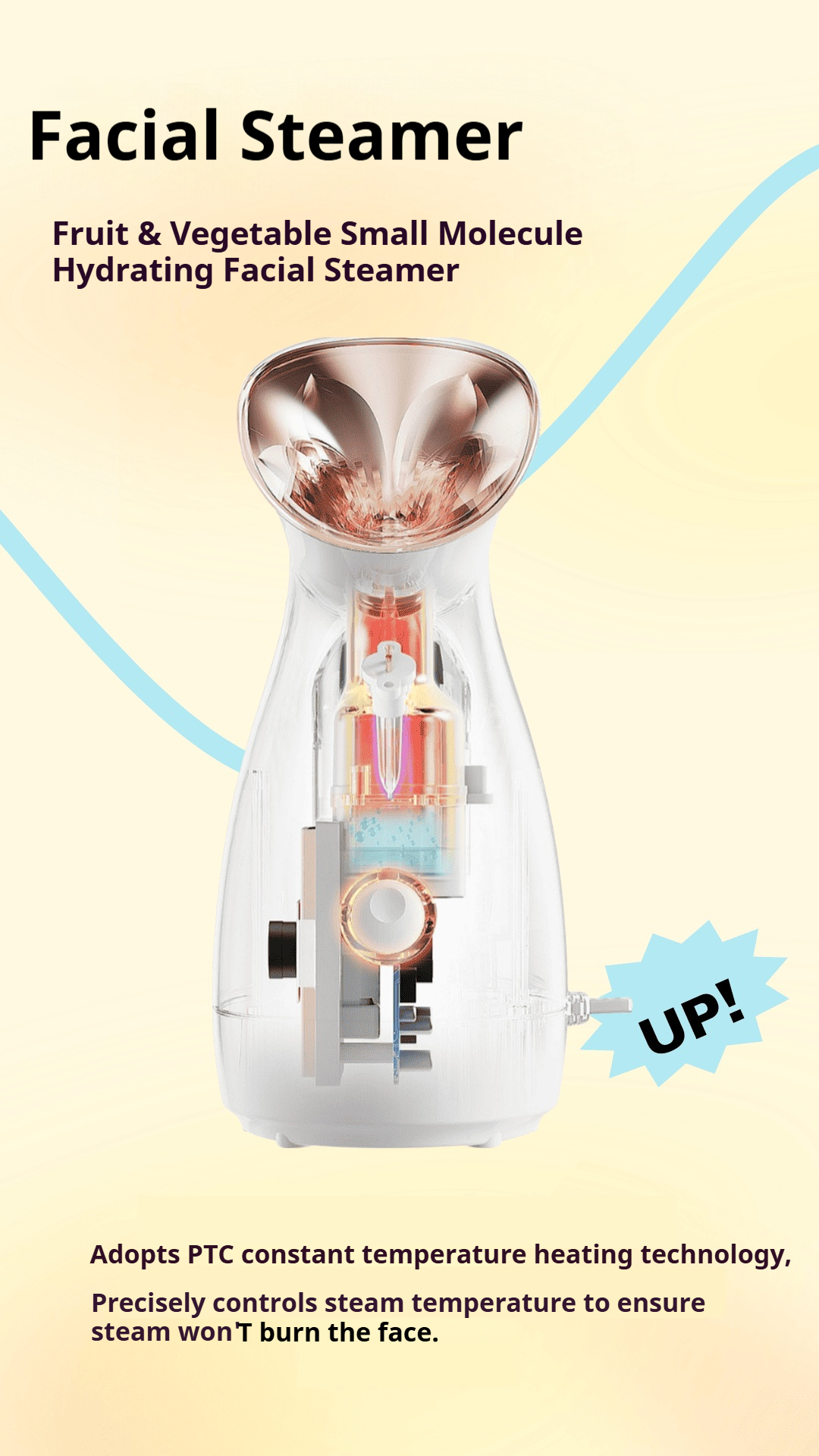 Fruit and vegetable small molecule hydrating facial steamer