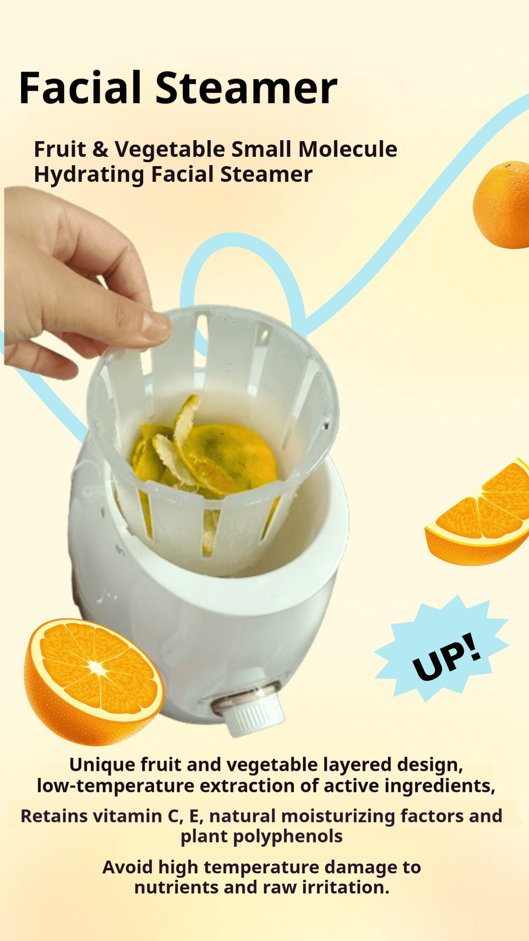 Fruit and vegetable small molecule hydrating facial steamer